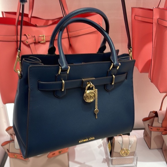 Michael Kors 35T1GHMS2L Hamilton Medium Satchel Crossbody Navy - Picture 8 of 16